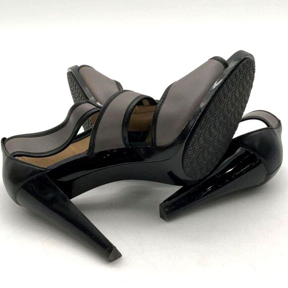 Michael Michael Kors Berkley Black Gray Patent Leather Strappy Heels Size 10 M - Picture 4 of 6